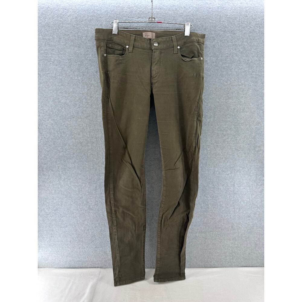 Paige Denim Women's sz 30 Peg Skinny Olive Green Pants Long 31.5" inseam